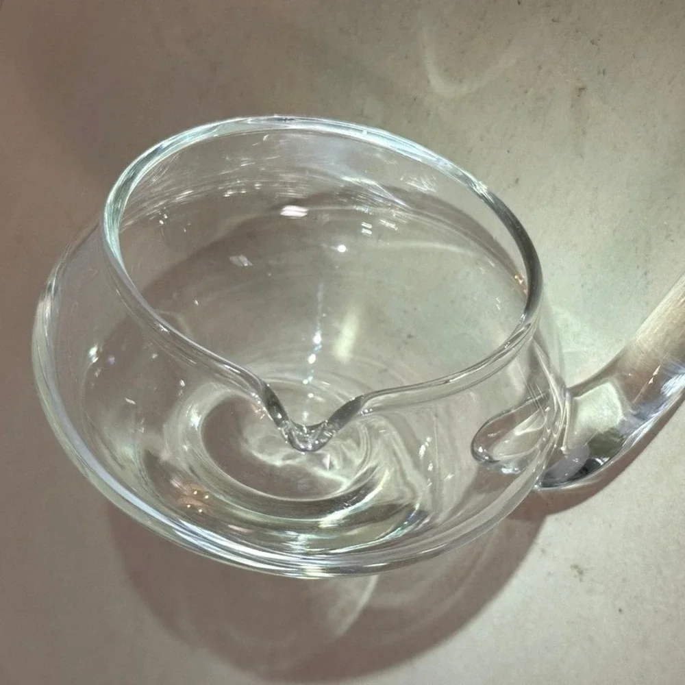 Vintage MCM Hand Blown Clear Glass Punch Bowl Ladle Single Spout 11 inch